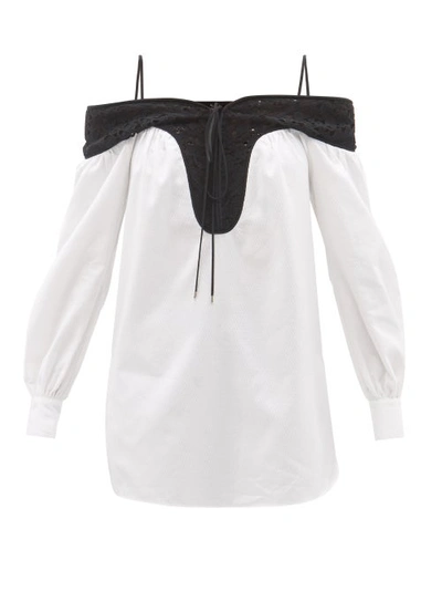 Gabriela Hearst Augustin Off-the-shoulder Lace-up Blouse W/ Lace Trim - Bci Cotton In White