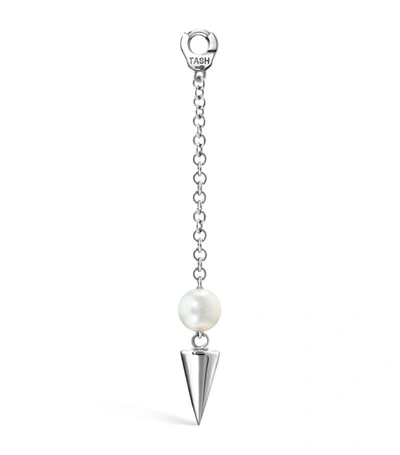 Maria Tash 18k White Gold Short Spike Pearl Drop Charm In Silver