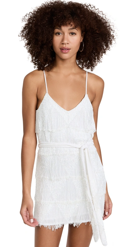 Retroféte Claire Belted Sequined Chiffon Mini Dress In White Fringe