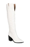 Journee Collection Therese Tall Croc Embossed Western Boot In Bone