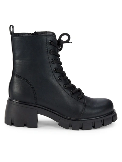 Mia Lilth Womens Faux Leather Lug Sole Combat & Lace-up Boots In Black