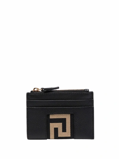 Versace Black Greca Money Clip Card Holder In Mixed Colours