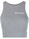 Palm Angels Logo-print Ribbed Sports Bra In Grey