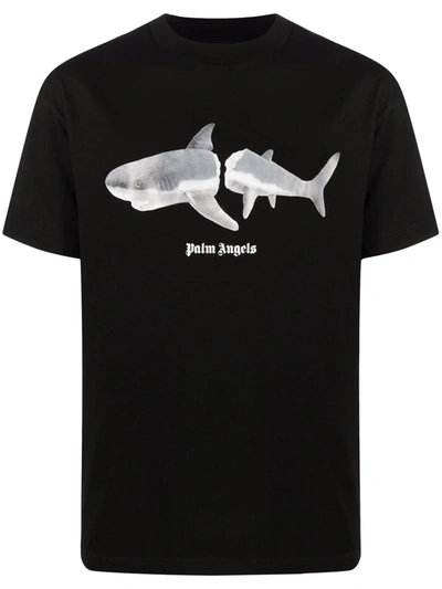 Palm Angels Shark-print Logo T-shirt In Black