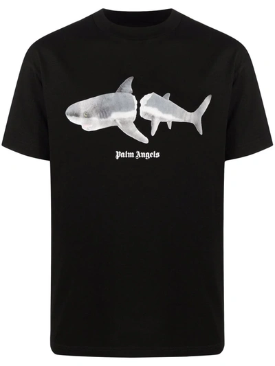 Palm Angels Shark-print Logo T-shirt In Black White
