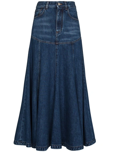 Chloé High-rise Denim Midi Skirt In Blue