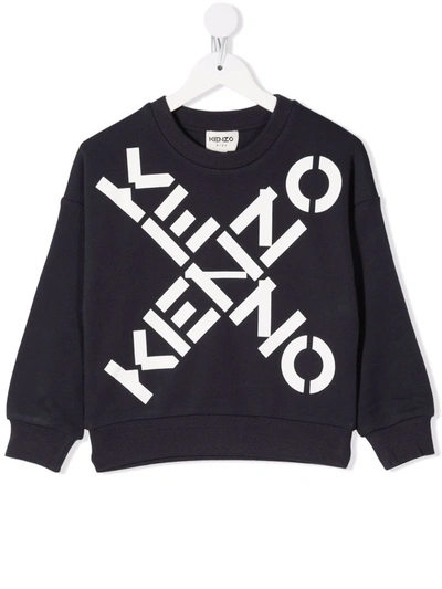 Kenzo Kids' Black Sweatshirt With White Print In Blue