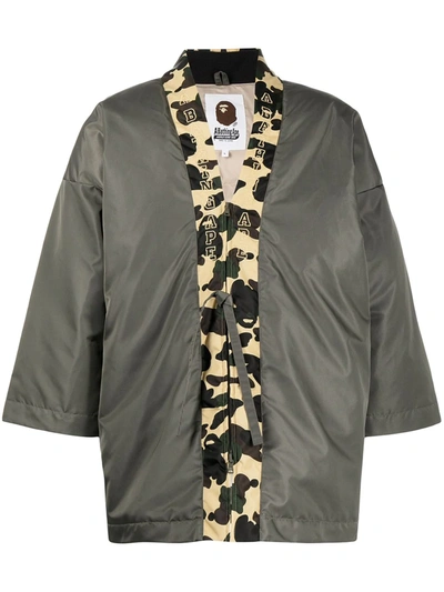 A Bathing Ape Camouflage-trim Zip-up Padded Jacket In Green
