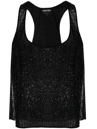 Tom Ford Sequined Scoop-neck Tank Top In Black