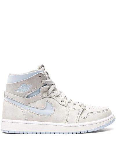 Jordan Air  1 Zoom Air Comfort High Top Sneaker In Grey/ Celestine Blue/ White