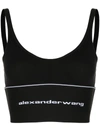 Alexander Wang Logo Elasticated-hem Bra In Black