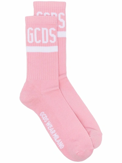 Gcds Logo Embroidered Ankle Socks In Pink