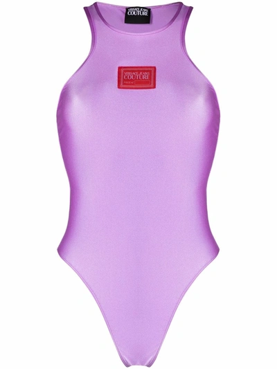 Versace Jeans Couture Logo-stamp High-neck Bodysuit In Purple