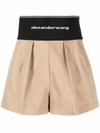 Alexander Wang Cotton And Nylon Shorts With Branded Waistband In Brown
