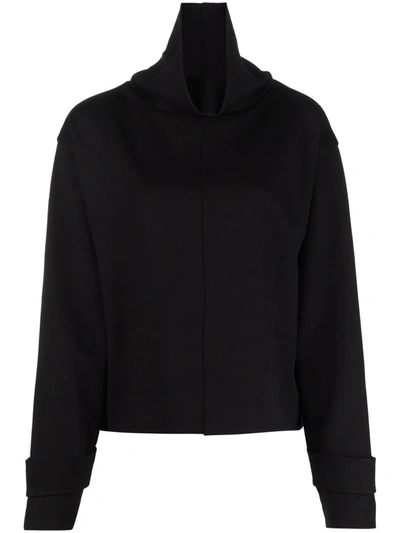 Victoria Beckham Funnel-neck Embroidered-logo Top In Black