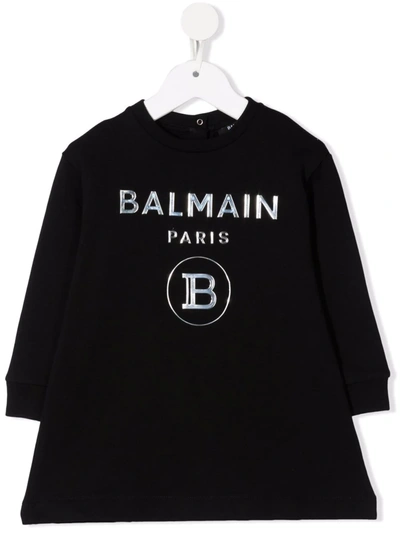 Balmain Babies' Logo印花连衣裙 In Black