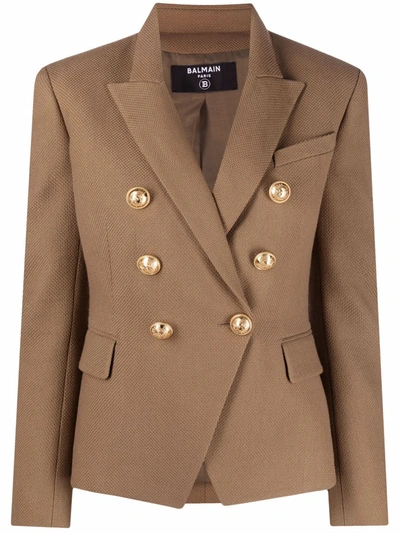 Balmain Double-breasted Tailored Blazer In Brown