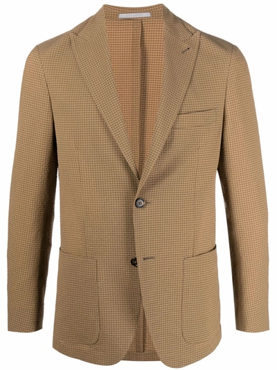 Eleventy Check-print Single-breasted Blazer In Brown