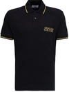 VERSACE JEANS COUTURE BLACK COTTON POLO SHIRT WITH LOGO PRINT