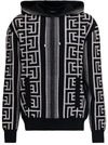 Balmain Hooded Wool Blend Sweater With All-over Monogram In Beige