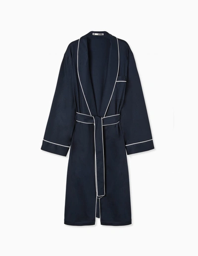 A Line Shawl-lapel Belted Soft-jersey Robe In Blue