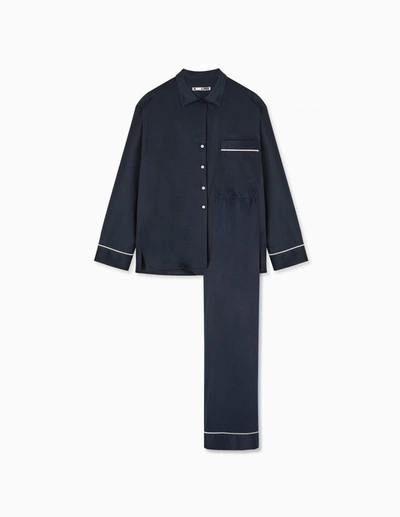 A Line Navy Soft-jersey Pyjama Set In Blue