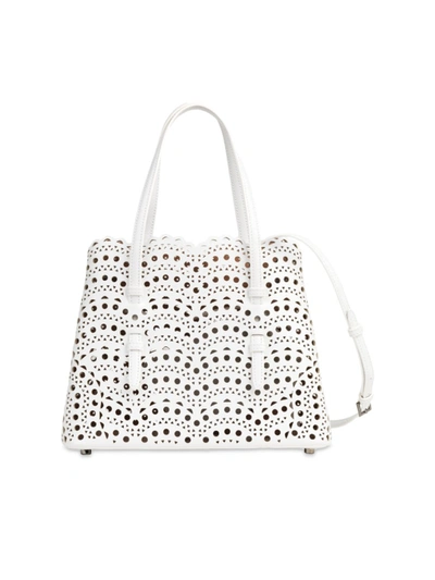 Alaïa Mini Mina Perforated Leather Tote In Blanc Optique