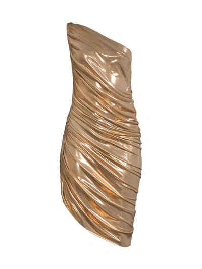 Norma Kamali Diana One-shoulder Shirred Lame Dress In Gold