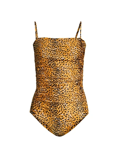 Ganni Animal-print One-piece Swimsuit In Bright Marigold