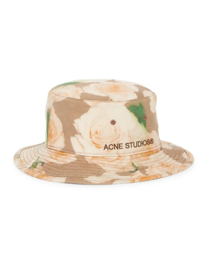 Acne Studios Rose-print Cotton-canvas Bucket Hat In Orange