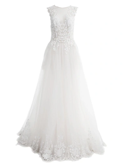 Tadashi Shoji Floral-embroidered A-line Gown In Ivory