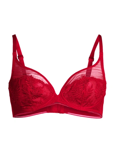 Simone Perele Bloom Sheer Plunge Underwire Bra In Wine