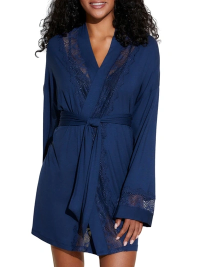 Cosabella Allure Lace-trim Dressing Gown In Navy