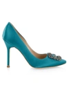 Manolo Blahnik Hangisi 105 Crystal-embellished Satin Courts In Blue