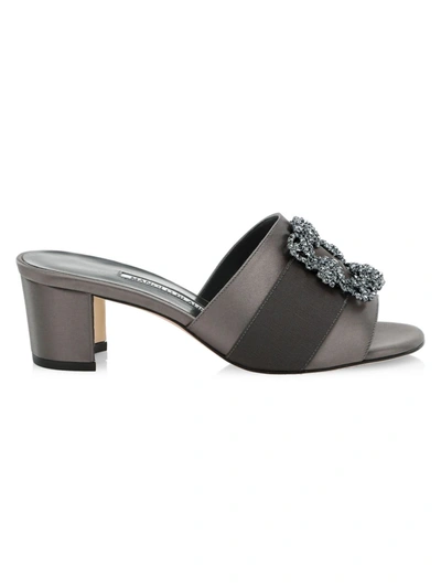 Manolo Blahnik Martanew 50 Embellished Satin Mules In Grey