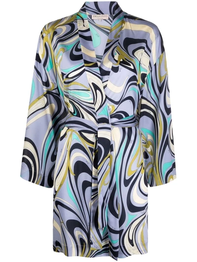 Pucci Onde-print Open-front Dressing Gown In Blue