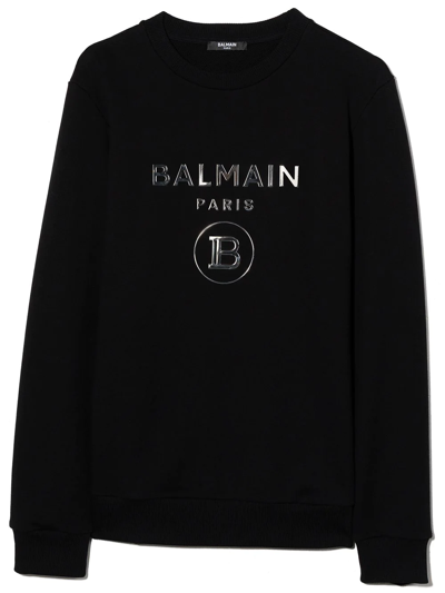 Balmain Teen Metallic Crew Neck Sweatshirt In Black
