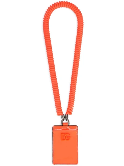 Dolce & Gabbana Leather Card Holder With Shoulder Strap In Orange