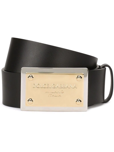 Dolce & Gabbana Calf Leather Logo-buckle Belt In Black