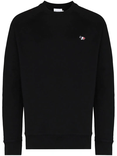 Maison Kitsuné Black Tricolor Fox Patch Crewneck Sweater In Blue