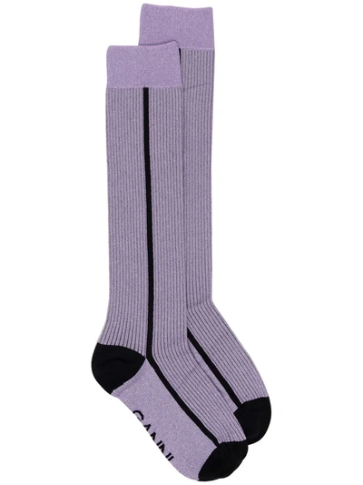 Ganni Everyday Metallic-thread Socks In Purple