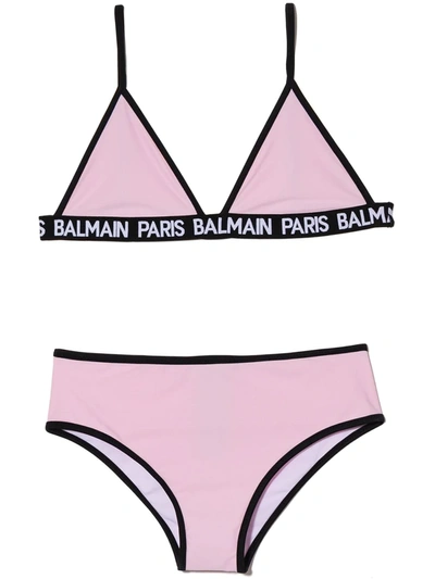 Balmain Kids' Logo-tape Bikini Set In Pink