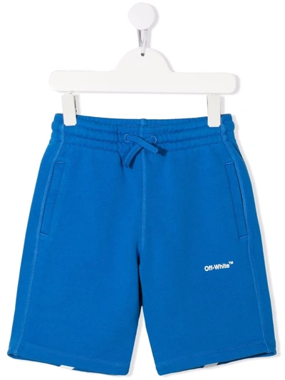 Off-white Kids Blue Logo Cotton Shorts