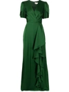 Sachin & Babi Mila Ruffle-drape Gown In Green