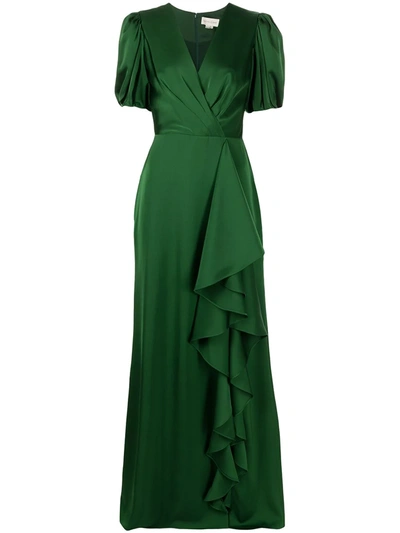 Sachin & Babi Mila Ruffle-drape Gown In Green