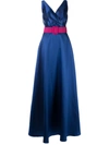 Sachin & Babi Rae V-neck Belted Gown In Blue