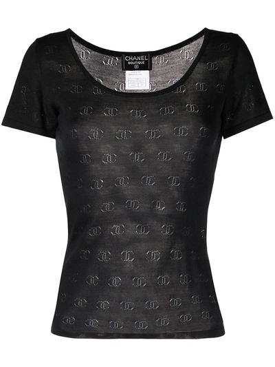 Pre-owned Chanel 1998 Interlocking Cc-logo Silk T-shirt In Black