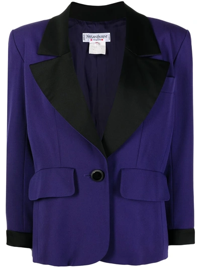 Pre-owned Saint Laurent 1990s Contrast-lapel Wool Jacket In Purple