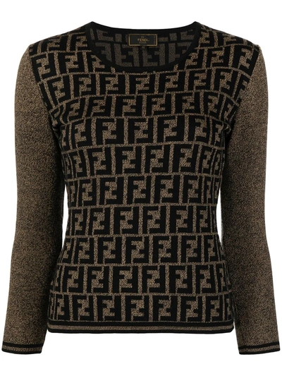 Pre-owned Fendi 1990s Zucca-print Wool Jumper In Brown