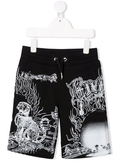 Givenchy Kids' Trouserher-print Cotton Track Shorts In Black